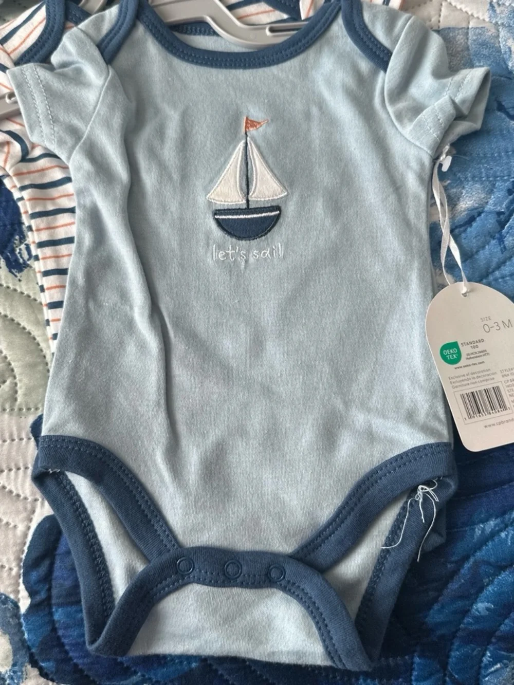Blue Nautical Sailboat Baby One-Piece 3 pack